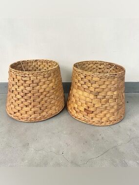 Two sea grass barrel lampshades